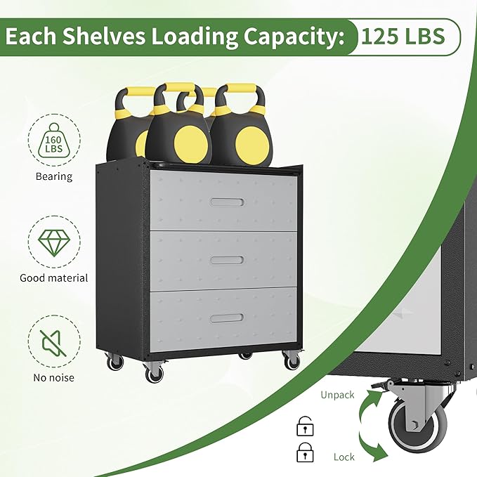 Metal Garage Storage Cabinet with Wheels,Locking Rolling Tool Cabinet with Drawers and Shelves for Home, Office, Garage & Workshop