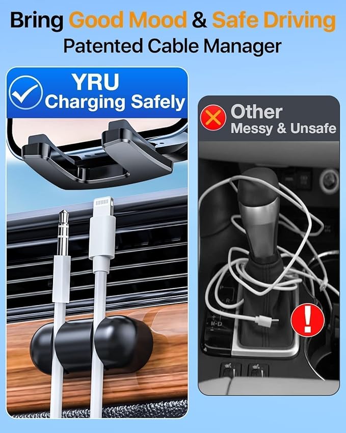 YRU True Military-Grade & 360 Degrees Rotatable Suction 2025 Ultimate Car Phone Holder Mount 90+LBS Safest Strongest Patent Certs Dashboard Windshield Vent for iPhone 16 15 Pro Max Samsung Dark Black