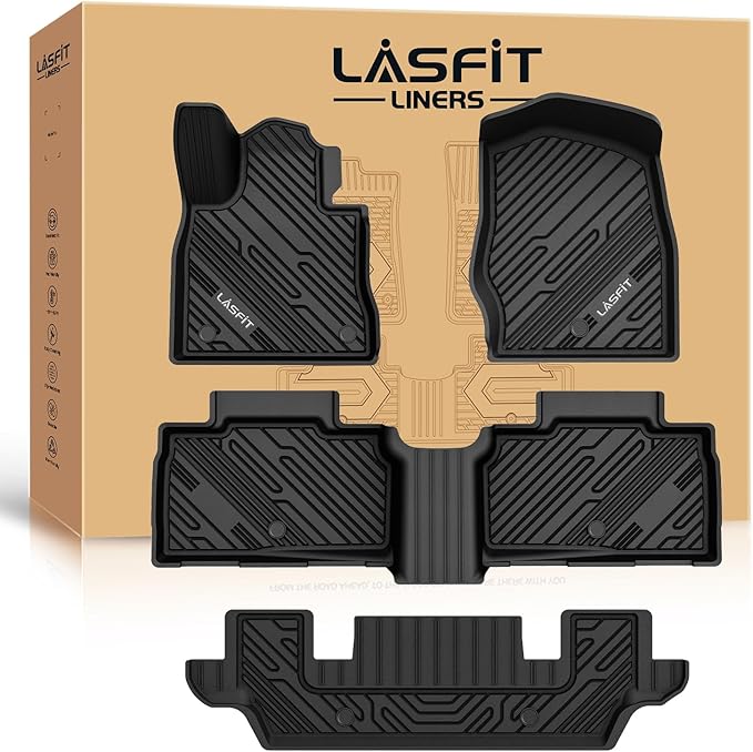 LASFIT Floor Mats for Ford Explorer 2020-2025 6 Passenger TPE All Weather Protector Anti-Slip Floor Liners, 2025 2024 2023 2022 2021 2020 Explorer 6 Seats Accessories, 1st 2nd & 3rd Row, 4pcs Black