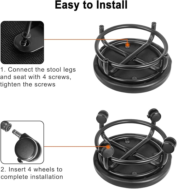 Rolling Stool with Backrest Low Height Rolling Stools, Low Roller Stool Chair, Roller Seats for Home, Office, Garage, Shop, Library