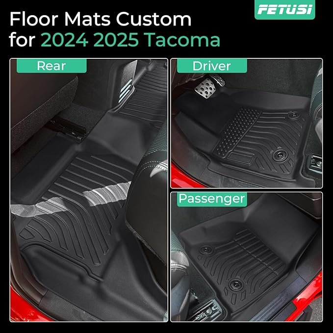 Floor Mats Fit for Toyota Tacoma 2024 2025 Double Cab (Not fit Hybrid),All Weather Floor Liner for Tacoma TPE Custom Fit Car Mats Front&Rear 2 Row Tacoma Accessories Car Mats,Black