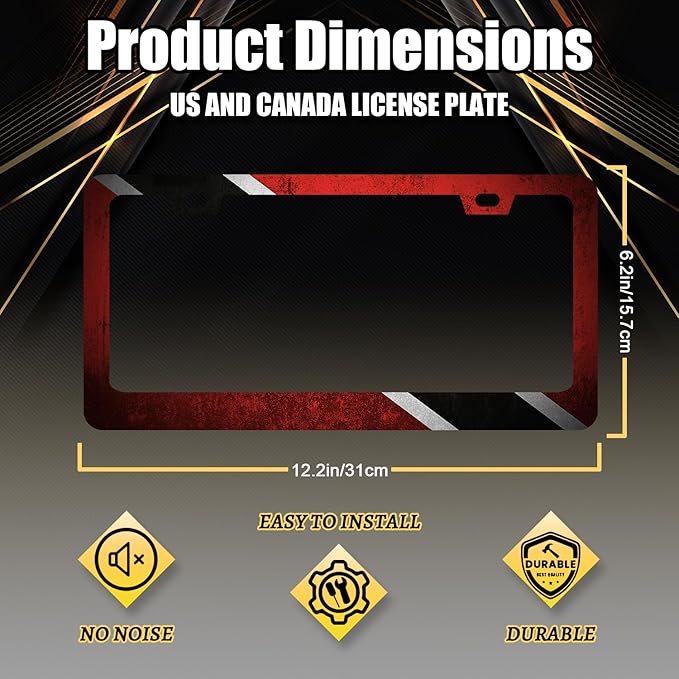 Trinidad and Tobago Flag License Plate Frame Flag License Plate Holder Stainless Steel Funny Colorful Car Accessories Decoration 6.3" X 12.3" with 2 Holes Screws