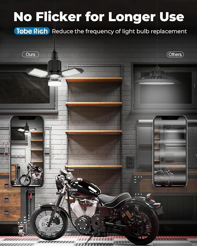 LED Garage Lights 4 Pack, 8000LM Shop Lights with 3+1 Deformable Panels, 6500K Screw in Ceiling Lights for Garage, Workshop, Workbench, Basement