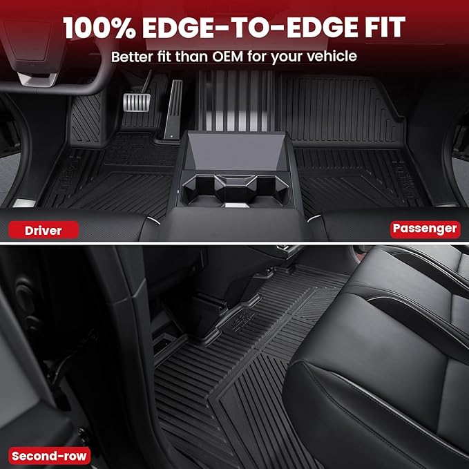LASFIT Premium Extra Thick Floor Mats for Tesla Cybertruck 2023 2024 2025 All Weather TPE Custom Fit Pickup Interior Accessories Front Rear Car Liner 1st & 2nd Rows Set, Black