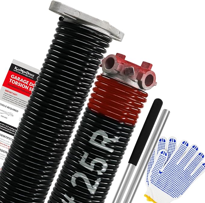 Pair of 1.75" Garage Door Torsion Springs Set with Non-Slip Winding Bars&Gloves, High Precision Electrophoresis Oil-Free Black Coated for Replacement, MIN 16,000 Cycles (0.225 x 1.75"x 25")