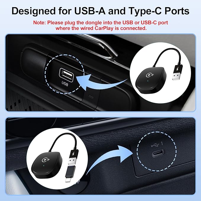 Wireless CarPlay Adapter, CarPlay Wireless Adapter Supports Netflix, YouTube, and Tiktok Stream Media Play, for OEM Wired CarPlay to Wireless Dongle, Fits for Cars from 2016 & iOS 10+ Phone