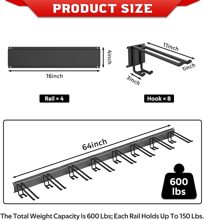 Ultrawall Ski Rack, Wall Mounted Ski Storage for Garage Storage Organizer System, 16 Pairs of Skis Holder for Home Shed, Holds Up to 600lbs