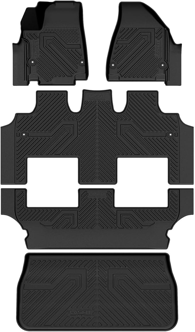 LASFIT Floor Mats&Trunk Mat Fit for 2017-2025 Chrysler Pacifica Hybrid 7-Seater(2021-2025 Not Fit Pinnacle trim), All Weather TPE Rubber Cargo Mat Automotive Floor Liners for Pacifica 2025 Accessories