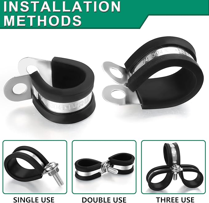 30pcs 5/16 Inch Stainless Steel Cable Clamps,Rubber Coated Cushioned Insulated Cable Clamp,Automotive Cable Wire Clamps,Pipe Clamps,Metal Clamp for Tube,Lines,Wire Cord Installation(Black,8mm)