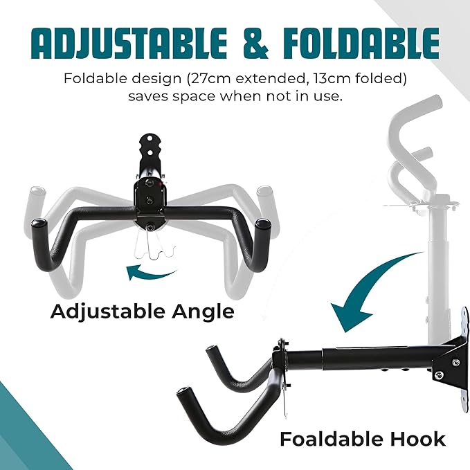Bike Wall Mount, 2 Pack Bike Hanger, Foldable Bicycle Storage Horizontal Rack, Includes Bike Hook, for Garage, Indoor or Shed with Screws
