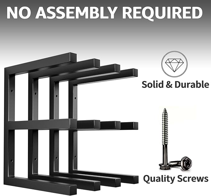 YYR Wood Organizer and Lumber Storage Rack Wall Mount, Heavy Duty Metal Shelf with 6-Level Holds Up 1200 LBS, Indoor & Outdoor Use - Black