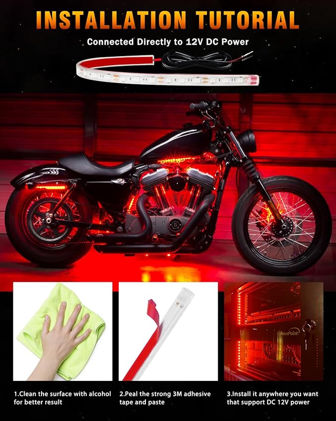 Qasim Car LED Strip Light 12V Red 12.5''/32CM for Golf Cart Underglow Boats Vehicle Automotive Truck Van Motorcycle Footwell Lighting IP67 Waterproof, Pack of 6