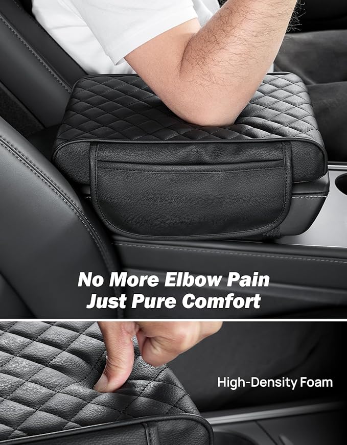JOYTUTUS Center Console Cover for SUV Sedan, Thick Arm Rest Pad with Storage Bag Leather Middle Console Protector, ‎12.6" x 7.8" x 2.16"