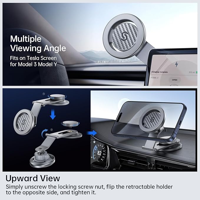 SYNCWIRE Fits MagSafe Car Mount for Universal Dashboard & Tesla Screen, Kevlar Silver Magnetic Phone Holder for Car, Super Stable Magnetic Car Phone Mount for iPhone 16 Pro Max 15 14 13 12&All Phones