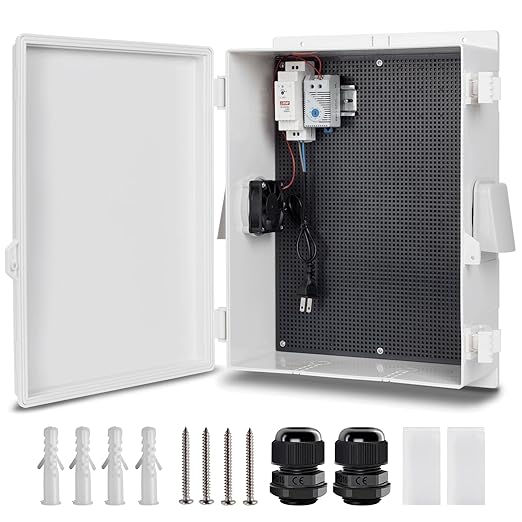 Outdoor Electrical Junction Box, ABS Water Resistant Enclosure with Internal Mounting Panel & Hinged Cover (16"H* 12"L* 5.9"W & Thermostat)