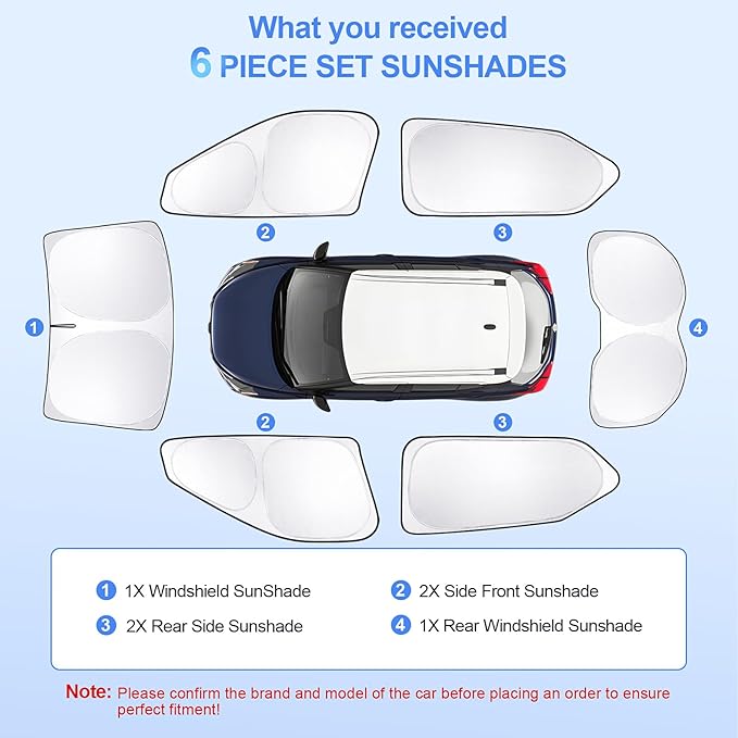 6pcs Car Window Shades for Nissan Kicks 2018-2024 Accessories,Windshield Side Rear Full Sunshade,Sun Visor UV Blocking, Privacy Protection and Blackout for Camping Outdoor