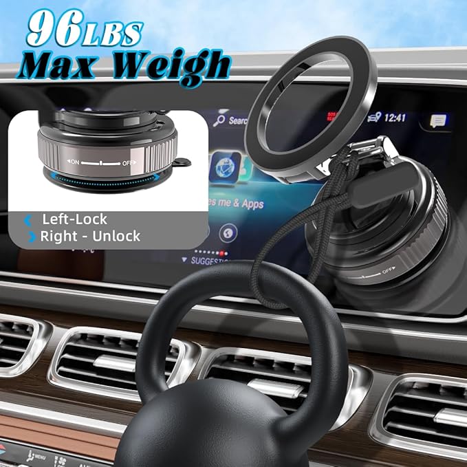 EnerCharge Magnetic Car Phone Holder, with 360° Adjustable & 3-Fold Extension, Upgraded Vacuum Suction Cup Cell Phone Mount for Car/Gym/Kitchen/Shower (Aluminum Alloy)