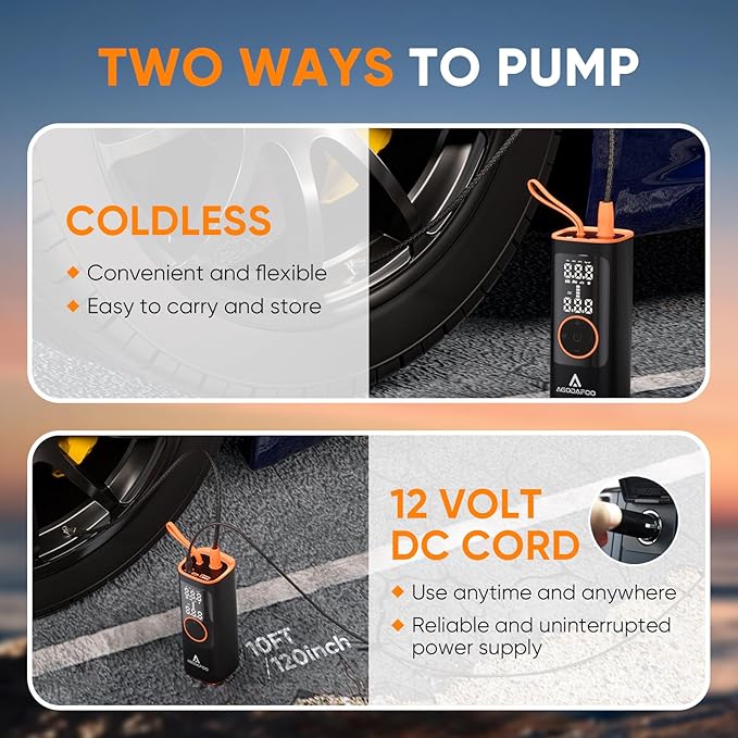 Tire Inflator Portable Air Compressor, 4X Faster 150 PSI Inflation Air Pump for Car Tires, 12000mAh Cordless Bike Pump with Pressure Gauge, Auto Shut-Off Pump for Car, SUV, Motorcycle, Bike, Balls