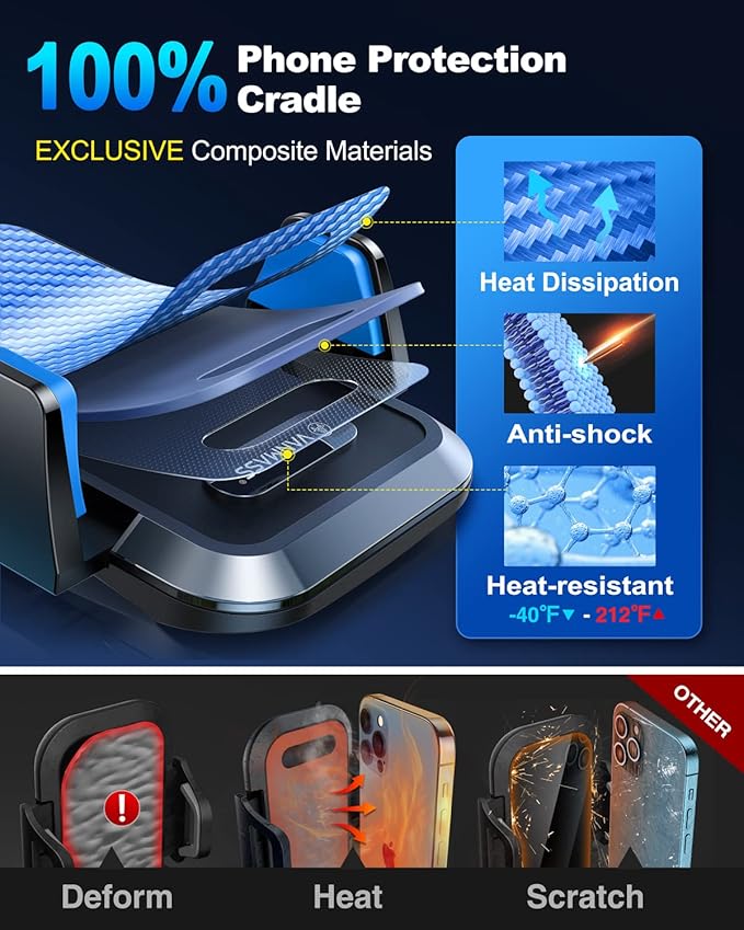 VANMASS Universal Car Phone Mount,【Patent & Safety Certs】 Upgraded Handsfree Stand, Phone Holder for Car Dashboard Windshield Vent, Compatible iPhone 13 12 11 Pro Max Xs XR X 8, Galaxy (Blue)