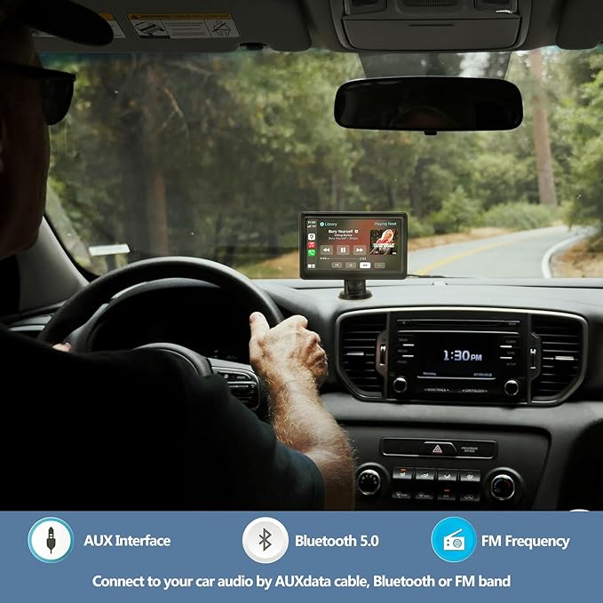 Wireless Car Stereo Compatable with Apple CarPlay and Android Auto, 7-inch Touch Screen in Car FM Transmission, with 5.0 Bluetooth Hands-Free/Mirrored Projection/Portable Car Stereo for All Vehicles