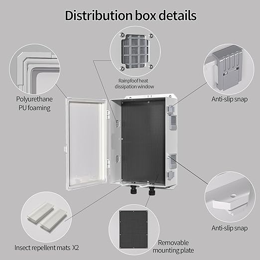 Outdoor Electrical Junction Box, ABS Water Resistant Enclosure with Internal Mounting Panel & Hinged Cover, 15.7" H* 11" L* 5.9" W