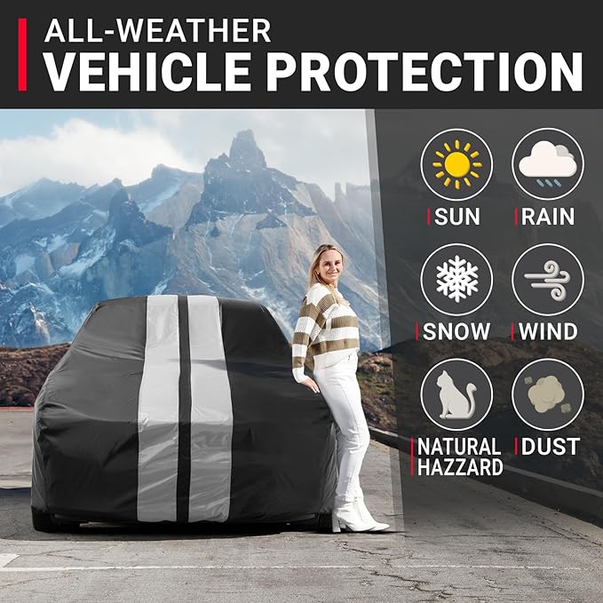 iCarCover Custom Car Cover for Chevy Nomad Wagon (1958-1961) Waterproof All Weather Rain Snow UV Sun Protector Full Exterior Indoor Outdoor Car Cover (Stripe - Black/Gray)
