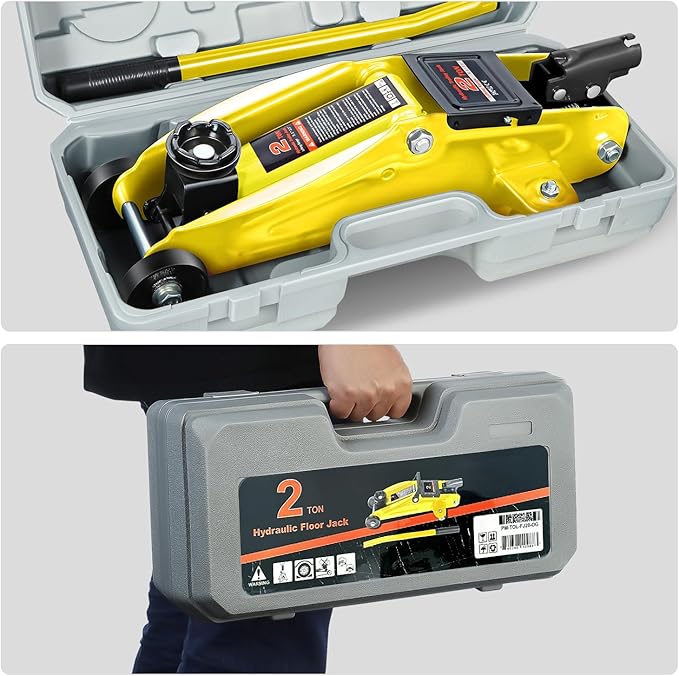 DNA MOTORING Low Profile Hydraulic Trolley Service/Floor Jack, 2 Ton (4000 lbs) Capacity, Lifting Range 5.1"-13", Yellow, TOOLS-00474-YL