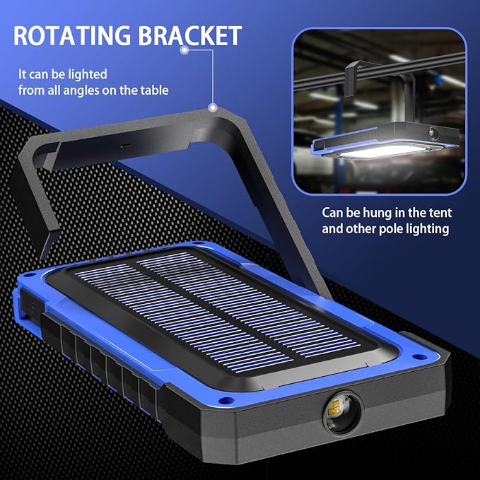 WARSUN Led Work Light Rechargeable, Portable Magnetic Work Light, LED Flood Light Waterproof for Outdoor Camping Hiking Emergency Car Repairing (USB + Solar Charging, Blue)