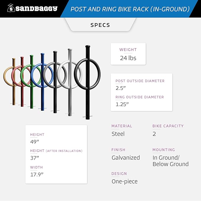 Sandbaggy Post and Ring Rack - In Ground - Commercial Outdoor Bike Parking & Storage Racks (Red, 2)
