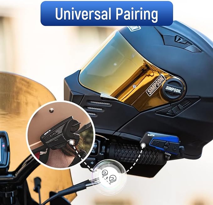 LEXIN B4FM Motorcycle Bluetooth Headset, 10 Riders Helmet Bluetooth Intercom, Universal IP67 Communication Systems with Music Sharing, Noise Cancellation, FM Radio, Fit for Snowmobile, 2 Pack