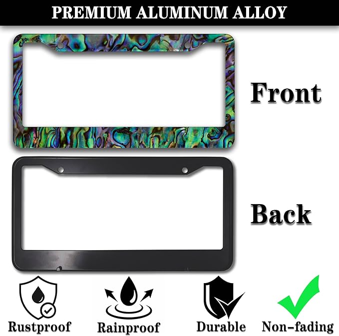 License Plate Frames Multicolor Fun License Plate Frame Cover Faux Abalone Texture Universal Aluminum Car Accessory 2 Pack with Screw Covers Set