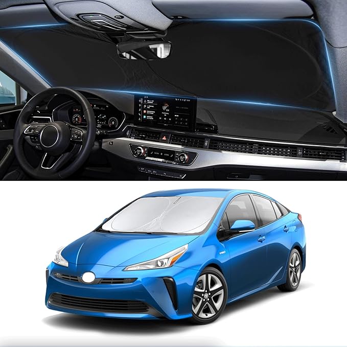 Custom Fit Prius Windshield Sunshade for 2010-2022 Toyota Prius Hatchback Accessories (Not for Prius C or Prius V) Front Window 210T Reflective Shield Cover for Windshield Sun Visor Protector