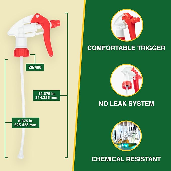 Spray Bottle Nozzle Replacement, Bottle Tops Only - Sprayer Nozzle Triggers for Heavy Duty, Commercial, Home Cleaning Solutions - Fits 8,16,24,32 oz Plastic & Glass Bottles, Red 6 Pack