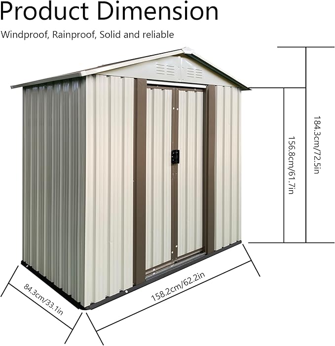 5x3 FT Outdoor Storage Shed, Metal Garden Shed with Lockable Sliding Doors, Small Outside Tool Shed with Sloped Roof & 4 Air Vents, Waterproof Storage Building for Backyard, Patio, Lawn, Cream White