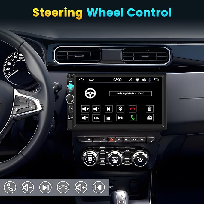 Double Din Car Stereo with 7 Inch HD Touchscreen Radio with Mirror Link Video Output Bluetooth FM Radio EQ FM/MP3/MP4/Subwoofer AUX/TF/USB Port, Car Audio Receivers with SWC Backup Camera MIC