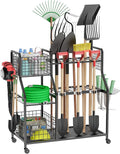 Garden Tool Organizer for Garage, 3 Tier Utility Yard Tool Organizer and Storage Holder with Wheels, Large Garden Tool Rack with Extra Storage Basket for Shed/Garage/Yard/Basement/Lawn