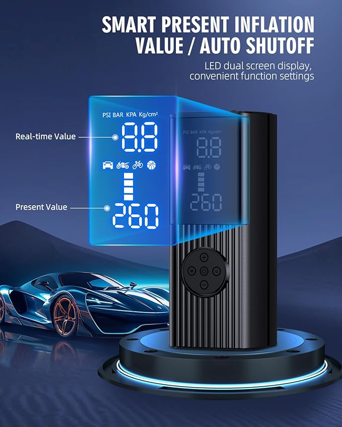 Tire Inflator Portable Air Compressor, 180PSI Portable Air Compressor with with LED Light, 25000mAh & 3X Faster Inflation Air Pump for Car, Bike, Motorcycle, Ball and more