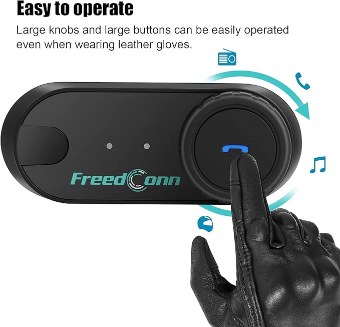 FreedConn TCOM VB Motorcycle Helmet Bluetooth Headset, Motorcycle Communication Systems with CVC Noise Cancellation, Stereo Music, 3 Riders 0.5mi/800m intercom, 12Hrs Intercom, IP65, 2 Pack