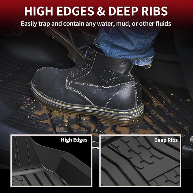 LASFIT Floor Mats Fit for Lincoln MKC 2019 2018 2017 2016 2015 TPE All Weather Floor Liners Custom Fit Car Mats 2015-2019 Accessories, 1st and 2nd Rows Floor Mats - Black