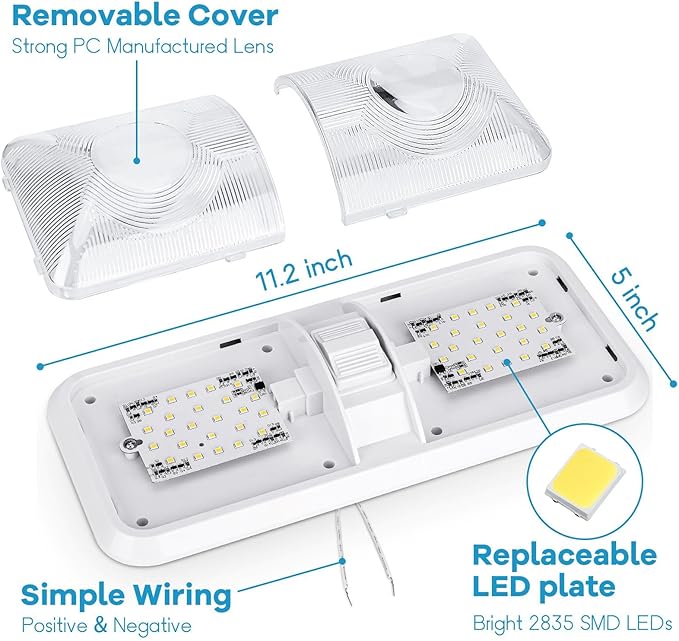 8 Pack RV Lights Interior 12V Led 8W Ceiling Double Dome Light 600 Lumen Brightness Lights Fixtures for RV Camper Trailer Boat Car, Natural White 4000-4500K, 48 X 2835 SMD LED