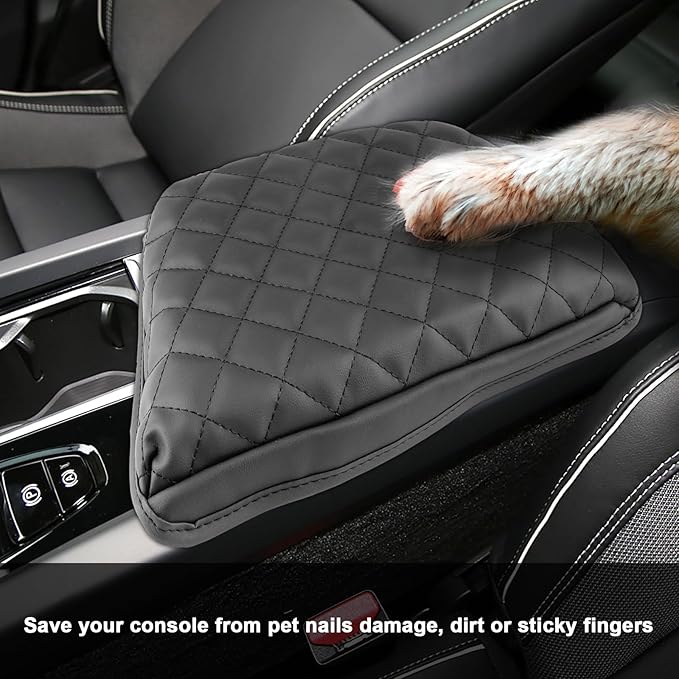 SXCY for 2025 Volvo XC60 Armrest Cover [Add Pad] for Volvo XC60 2018-2025 Accessories 2025 XC60 Center Console Cover 2025 XC60 Middle Console Cover (Black Checkered Pad)