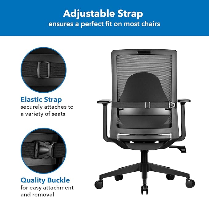 Mount-It! Office Chair Cushion, Lumbar Support Pillow for Office Chair, Back Support for Work, Office, Gaming with Memory Foam Filling for Back Pain Relief, Improve Posture, Black with Washable Cover