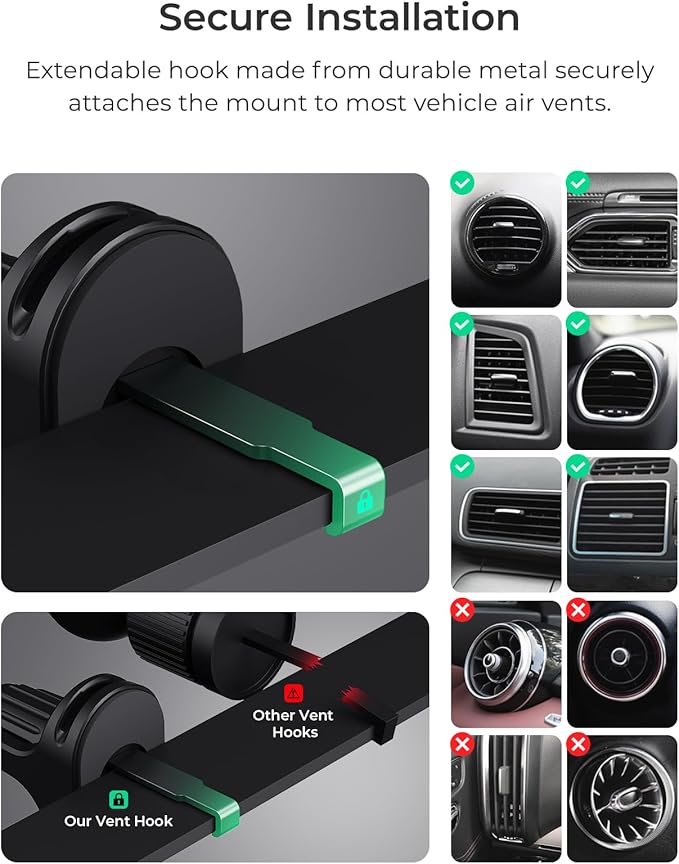 iOttie iTap 3 Magnetic Air Vent Car Mount Phone Holder with Magnetic Ring Adapter. Compatible with MagSafe, iPhone, and Android Smartphones