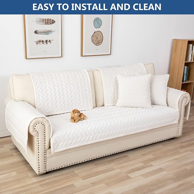 Eismodra Couch Cover,Sectional Couch Covers,Sofa Covers for 3 Cushion Couch,Anti-Slip Sofa Slipcovers for Dogs Cats Kids Loveseat Recliner L Shaped Armrest Backrest,White 36''x94''(Only 1 Piece)
