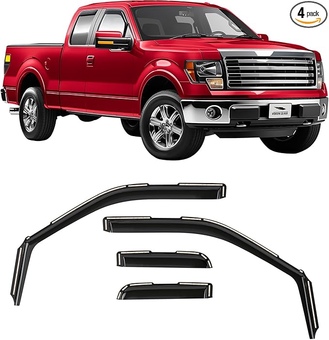Voron Glass in-Channel Extra Durable Rain Guards for Ford F150 2004-2014 SuperCab, Window Deflectors, Vent Window Visors, 4 Pieces - 230181
