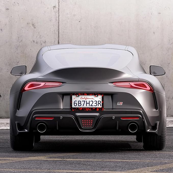 Blood Splattered Red Black License Plate Frames - 2 Pcs Set 2 Holes Stainless Steel Metal Auto Car Accessories Decoration License Plate Frame Cover Size 6.3" x 12.2" Fit US Vehicles for Women Men Gift