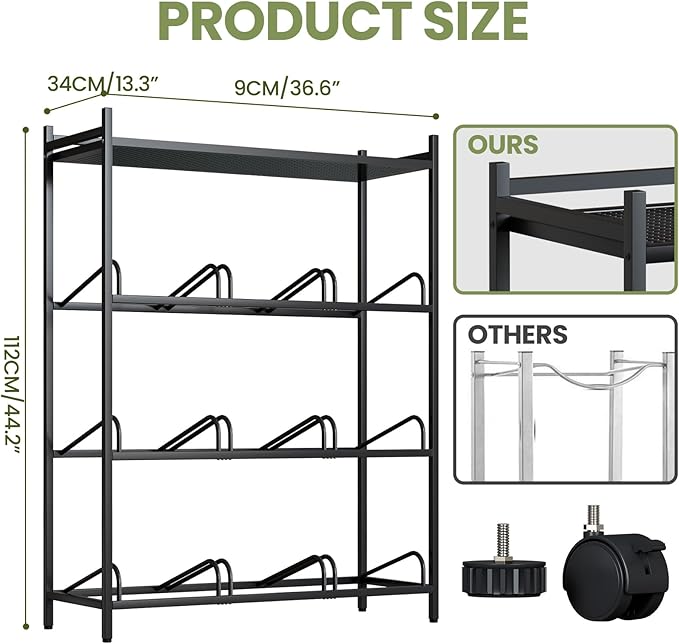5 Gallon Water Bottle Holder, Water Jug Rack with Top Shelf, Wheels, Movable Water Jug Stand, Two Carry Handles, Heavy Duty 9-Tray Water Jug Stand for Kitchen Office Living Room Garage, Black