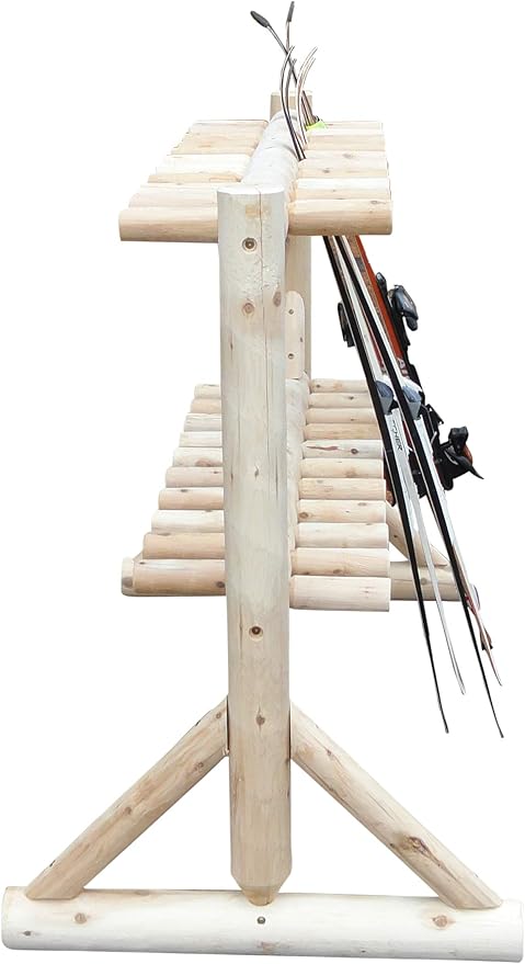 17-Pair Freestanding Skis + Snowboard Log Rack, Standing Shorter Ski Storage Racks, Snowboard Sports Organizer, Ski Poles Garage Sports Equipment Organizer, Rack for Snowboards - Unfinished