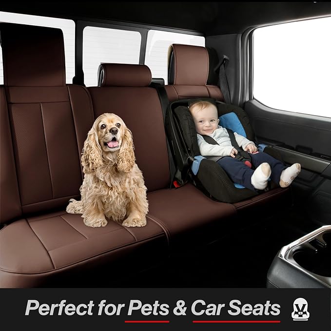 Coverland Custom Car Seat Covers Compatible with 2007-2013 Tundra Double Cab - Premium Leather Non-Slip Memory Foam Waterproof Cover Interior Protector Full Set-Dark Brown [See Size Chart-Size X134]