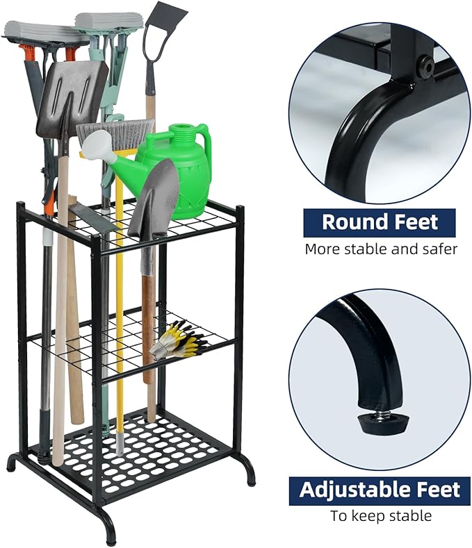 Garden Tool Organizer and Storage, Yard Tool Organizer for Garage Up to 41 Tools, 3-tire Yard Tool Holder Holding Long Handled Tools for Shed Garden Outdoor